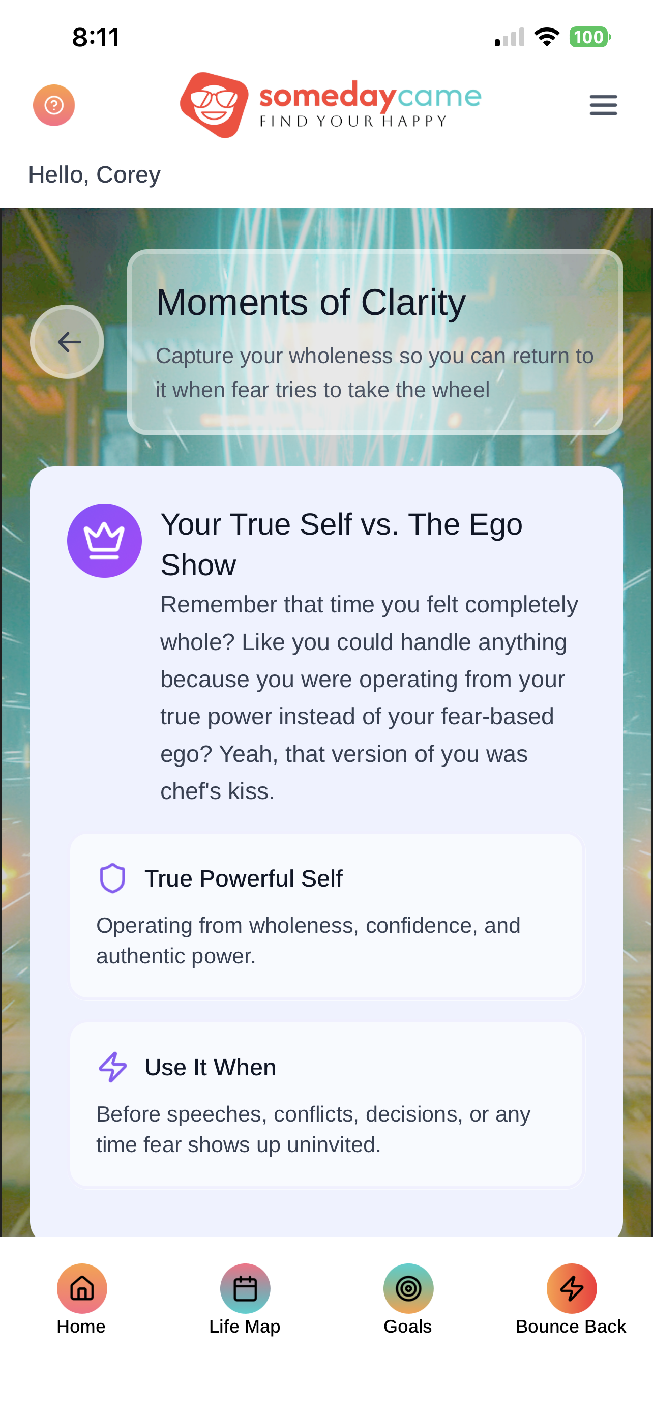Someday Came Moments of Clarity tool screen